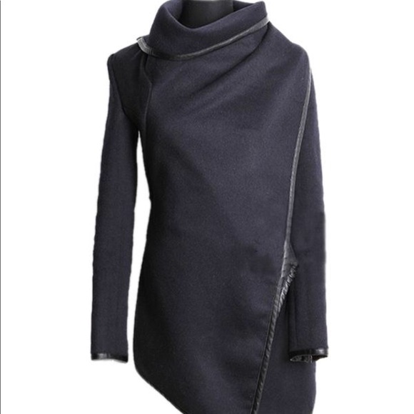 Olive Asymmetric Wrap Jacket, Shawl Collar, New - Picture 5 of 5